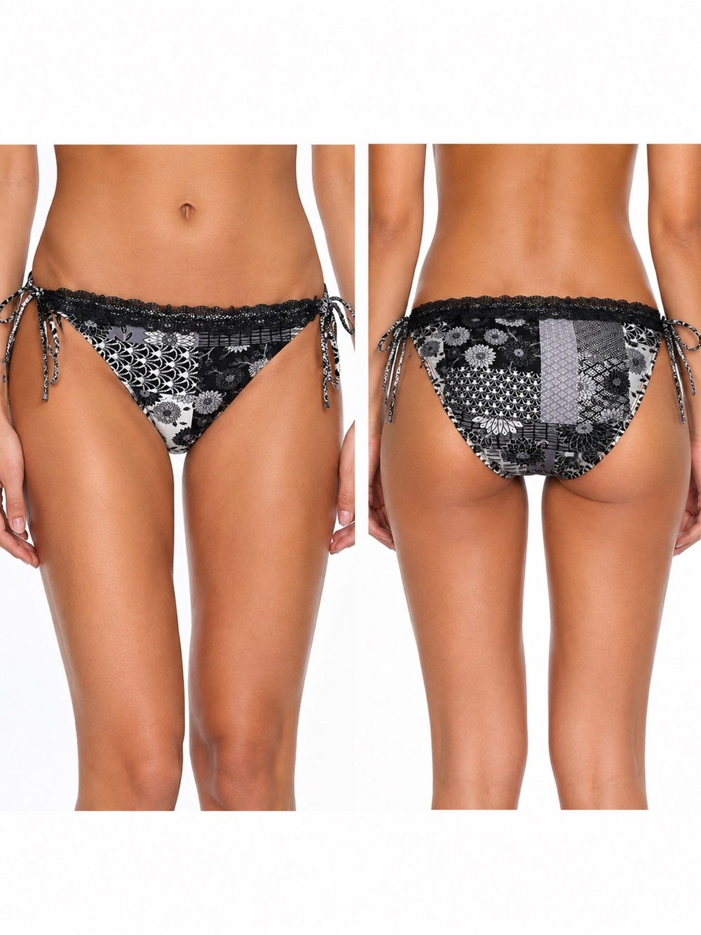 Swimsuits For All Black & White Floral Tie-Side Bikini Bottoms Size 16 NWT